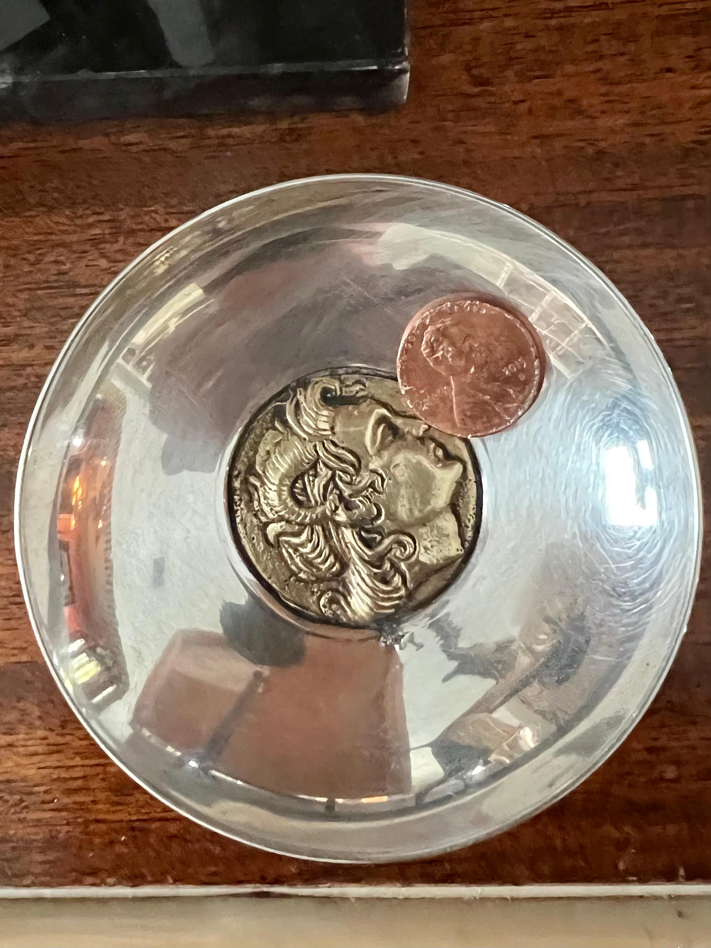 Sterling Silver Brass Bowl with Center Satyr Detail  For Sale 1