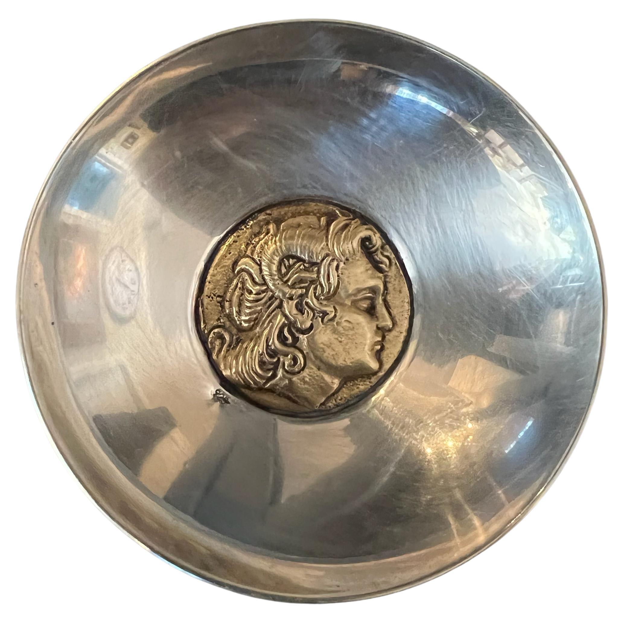 Sterling Silver Brass Bowl with Center Satyr Detail 