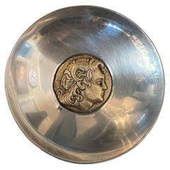 Vintage Sterling Silver Brass Bowl with Center Satyr Detail 