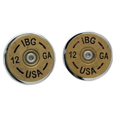 Boutons de manchette de fusil de chasse de calibre 12 en argent sterling et bronze