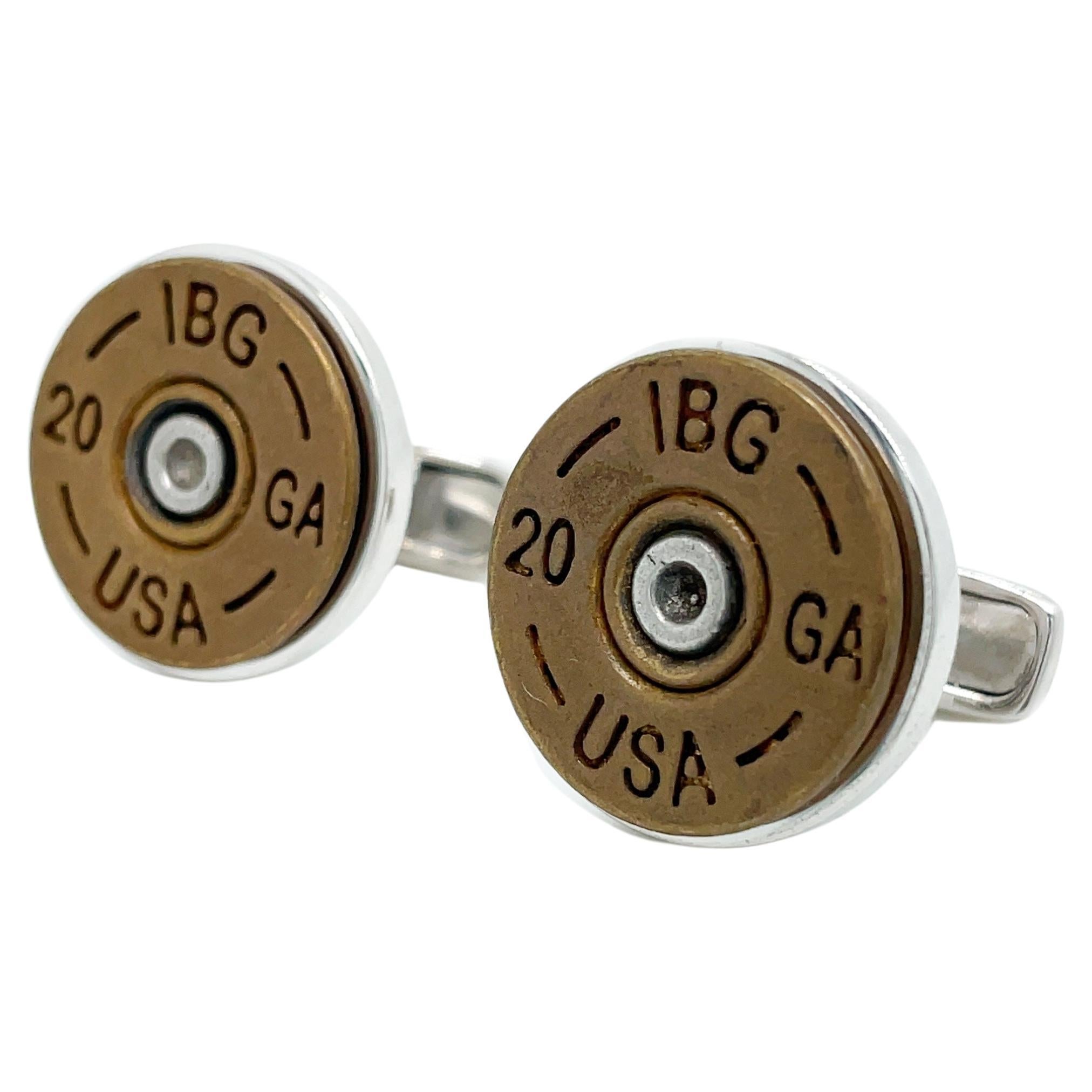 Boutons de manchette de fusil de chasse de calibre 20 en argent sterling et bronze