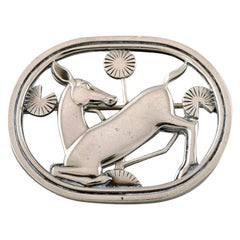 Vintage Sterling Silver Brooch by Georg Jensen, Design Number 256, Deer Motif