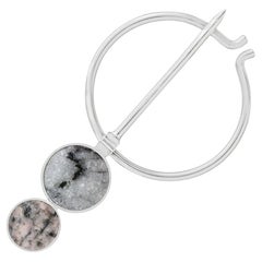 Sterling silver brooch with natural stones: dolomite and rodingite