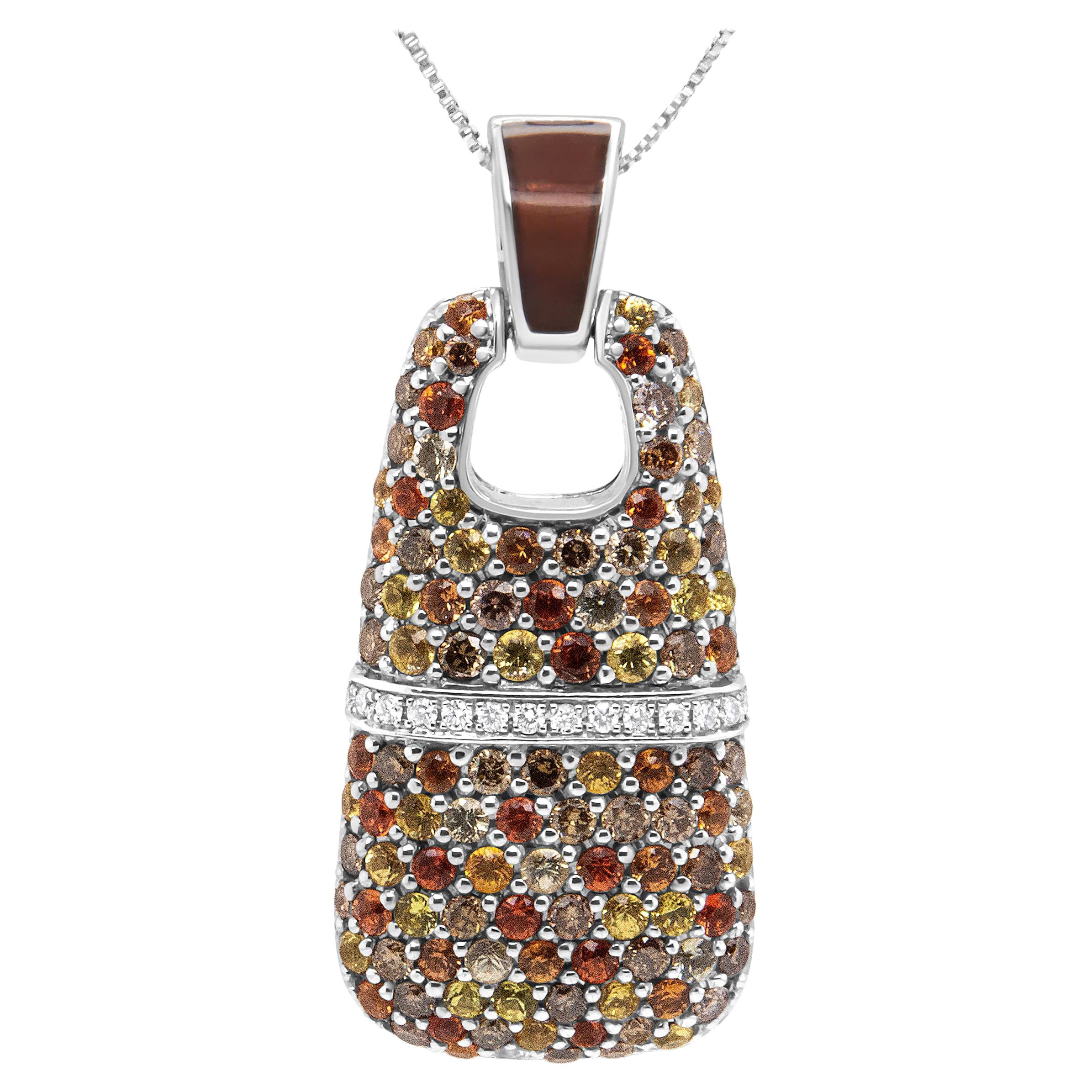 Colgante de plata de ley con esmalte marrón y diamantes blancos y marrones de 1 ct y zafiro amarillo