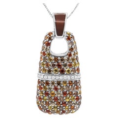 Gelber Saphir-Anhnger aus Sterlingsilber mit brauner Emaille und 1 Karat weien und braunen Diamanten