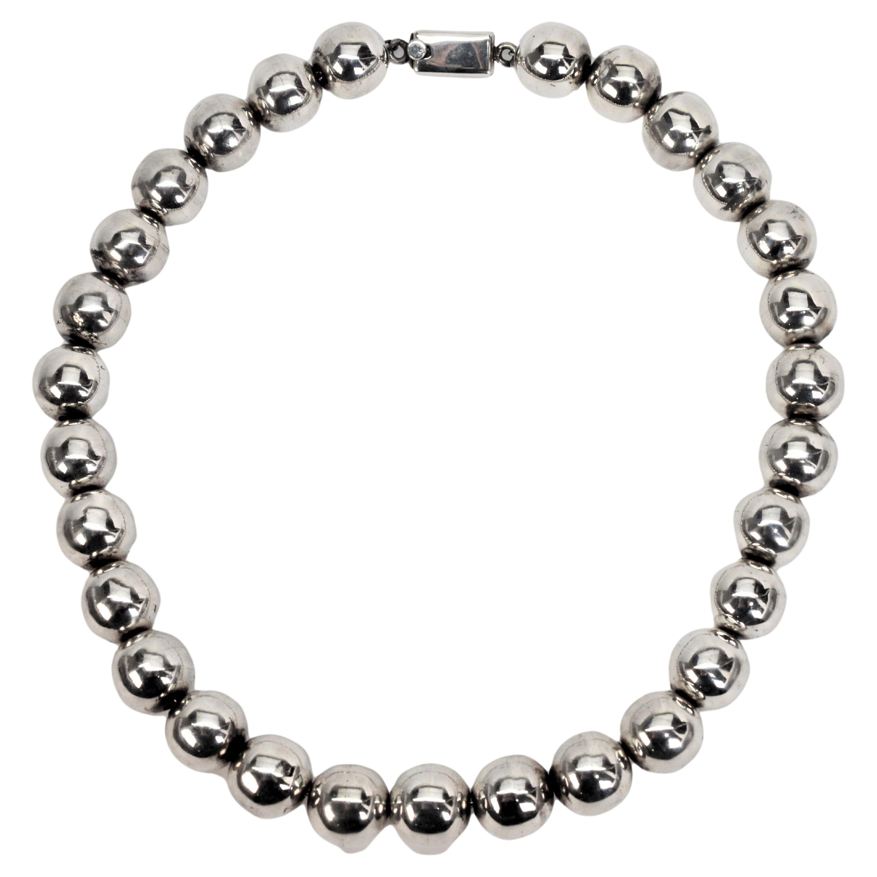 Sterling Silver Bubble Bead Necklace For Sale