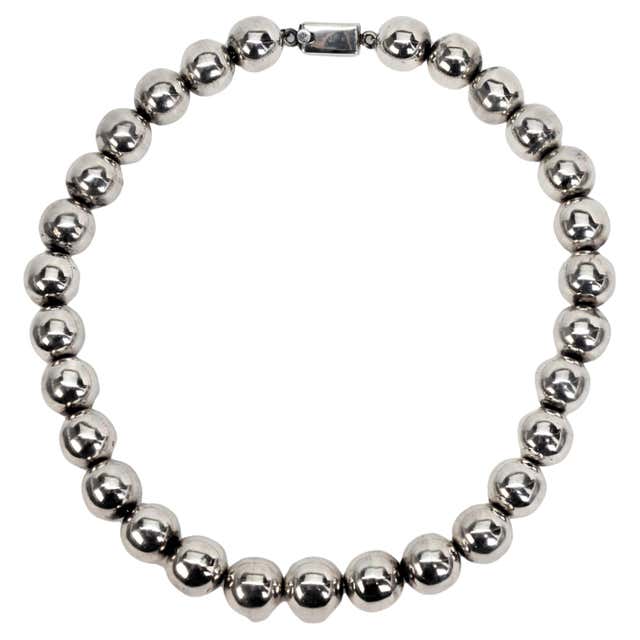 Jose Marmolejo Taxco Sterling Silver Graduated Bead Necklace at 1stDibs
