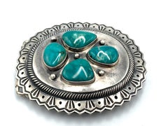 Sterling Silver Buckle with Easter Blue Turquoise by Randy Boyd (Navajo)