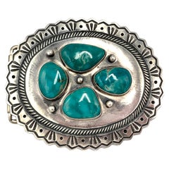 Sterling Silver Buckle with Easter Blue Turquoise by Randy Boyd (Navajo)
