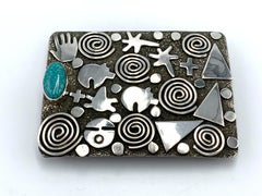 Sterling Silver Buckle with Kingman Turquoise by Alex Sanchez (Navajo & Zuni)