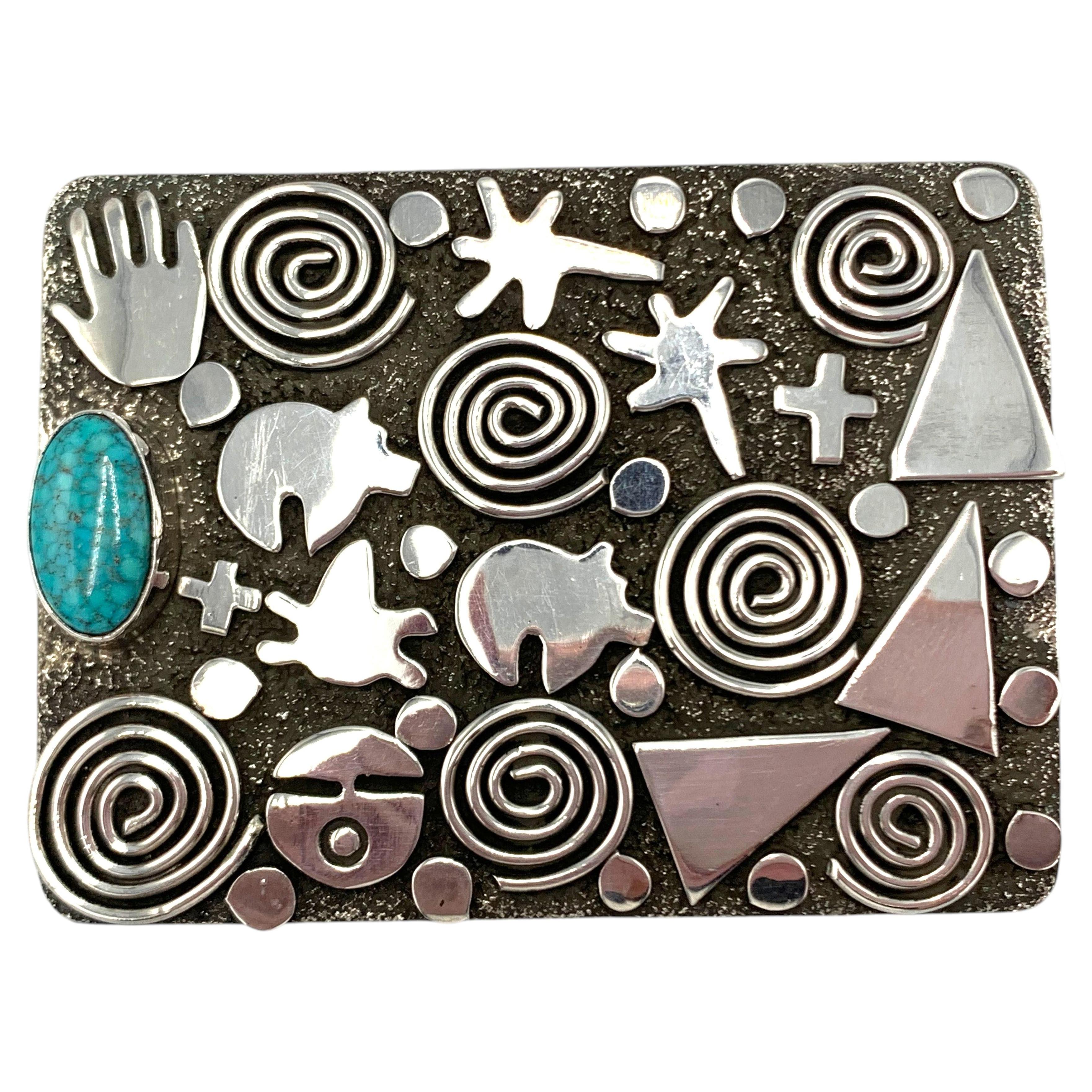 Sterling Silber Schnalle mit Kingman Türkis von Alex Sanchez (Navajo & Zuni)