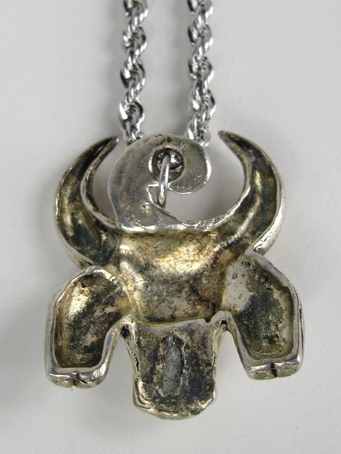 Sterling Silver Bull Link Necklace Patrick Forguy Paris  In Good Condition For Sale In Wallkill, NY