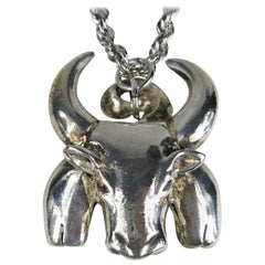 Vintage Sterling Silver Bull Link Necklace Patrick Forguy Paris 