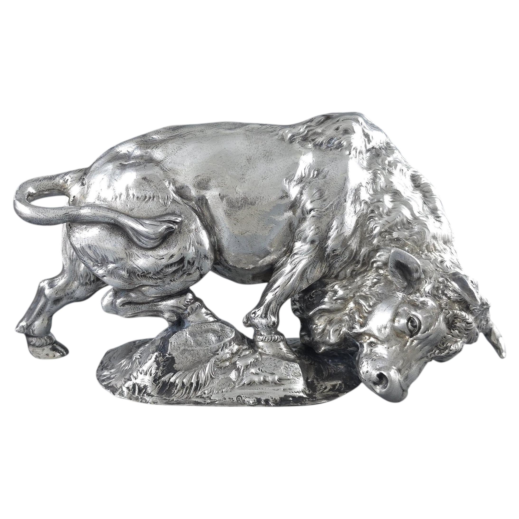 Sterling Silver Bull Sculpture For Sale