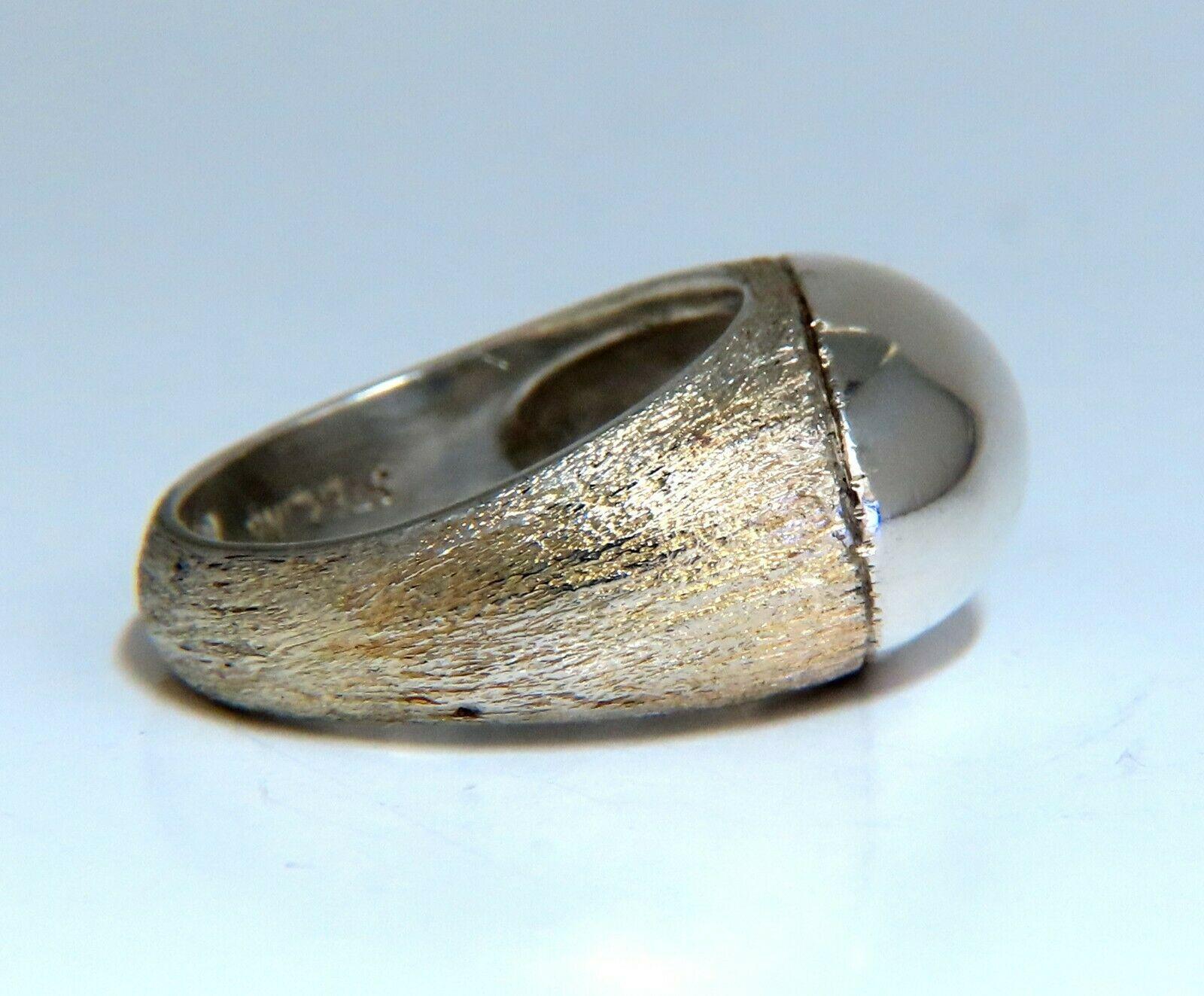 Sterling silver high shine bullet Deco top ring.

Durable well-made rustic deco.

Gorgeous satin finish shank bark

Total weight 8.3 g

Depth of ring 7.3 mm

Ring is 11.2 mm wide

Size 6 and 1/2 and we may resize