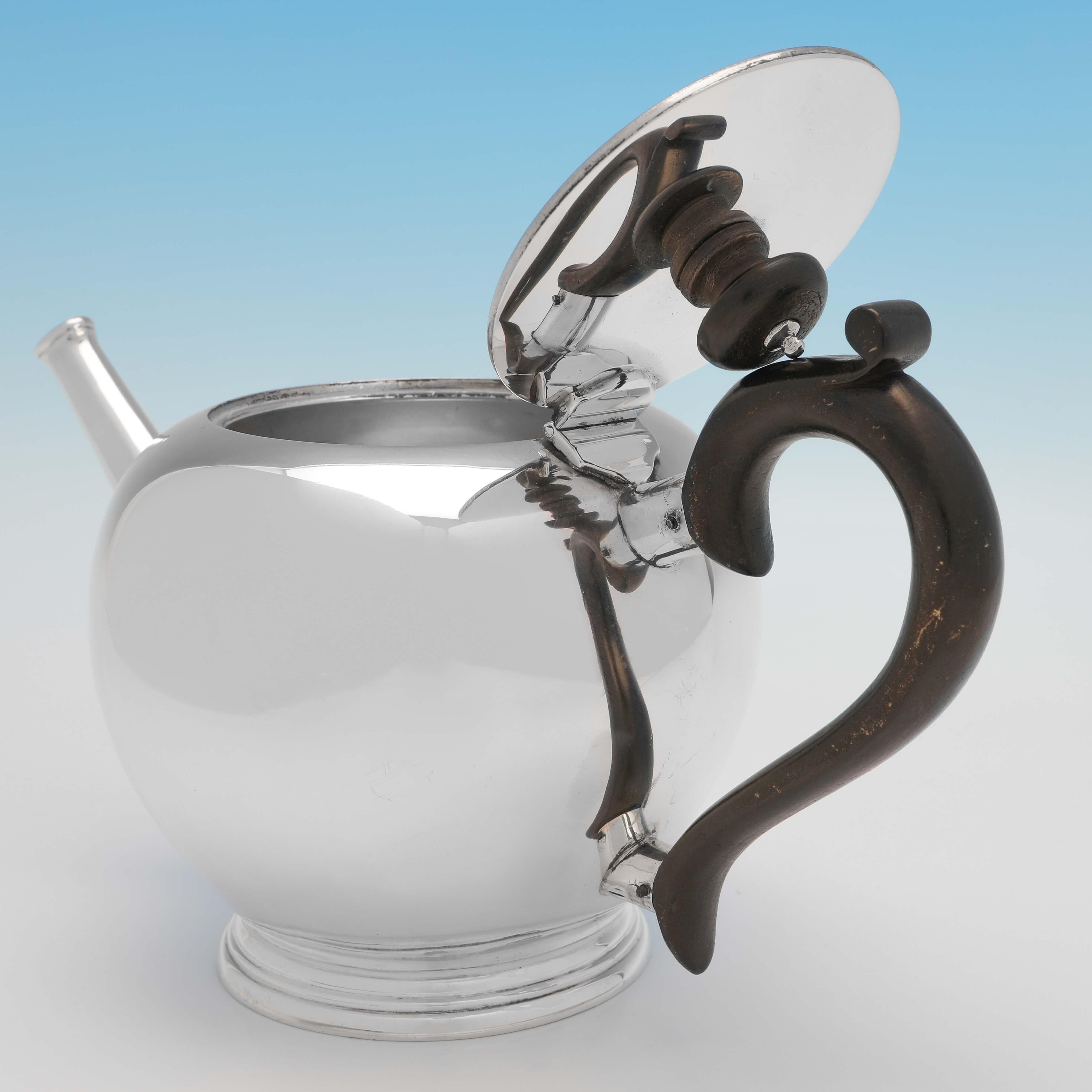 English Art Deco Sterling Silver 'Bullet' Teapot, London 1934 Blackmore & Fletcher Ltd.