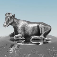 Burriera vittoriana del XIX secolo in argento sterling con pinna di mucca