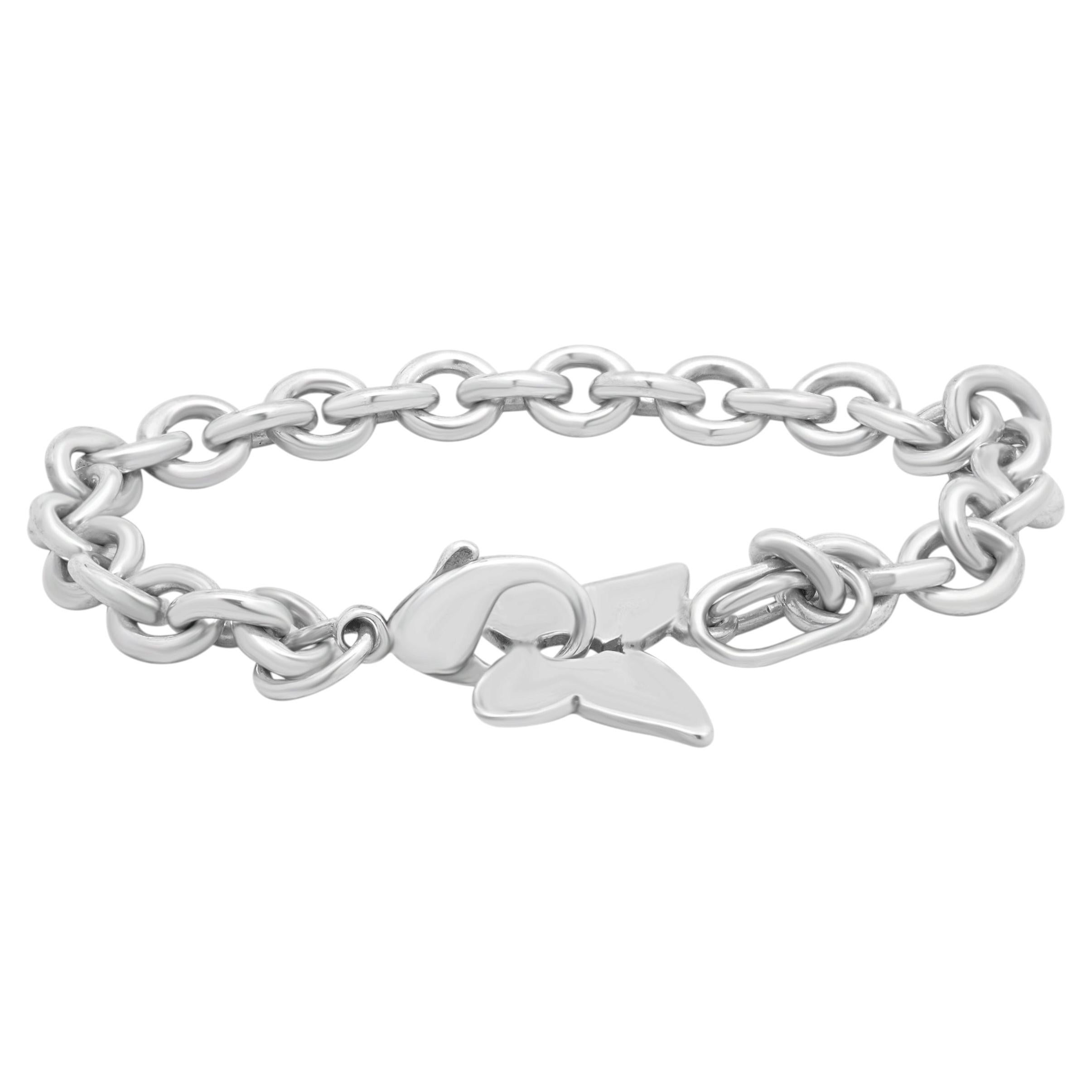 Sterling Silver Butterfly Charm Link Bracelet 7.5" For Sale