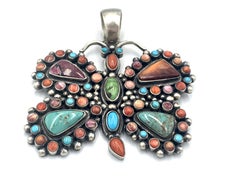 Sterling Silver Butterfly Pendant with Multicolor Gemstones by Kathleen Chavez