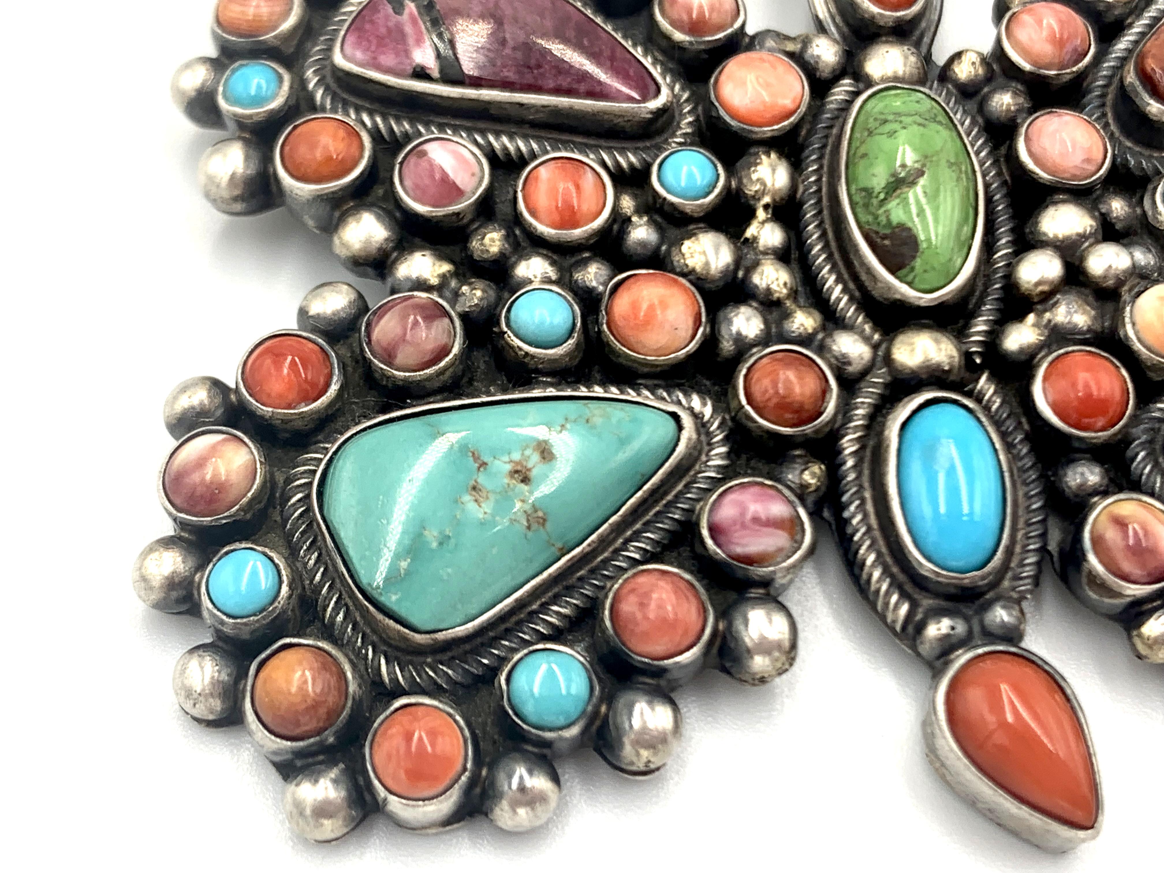 Nativo americano Ciondolo a forma di farfalla in argento 925 con gemme multicolori di Kathleen Chavez in vendita