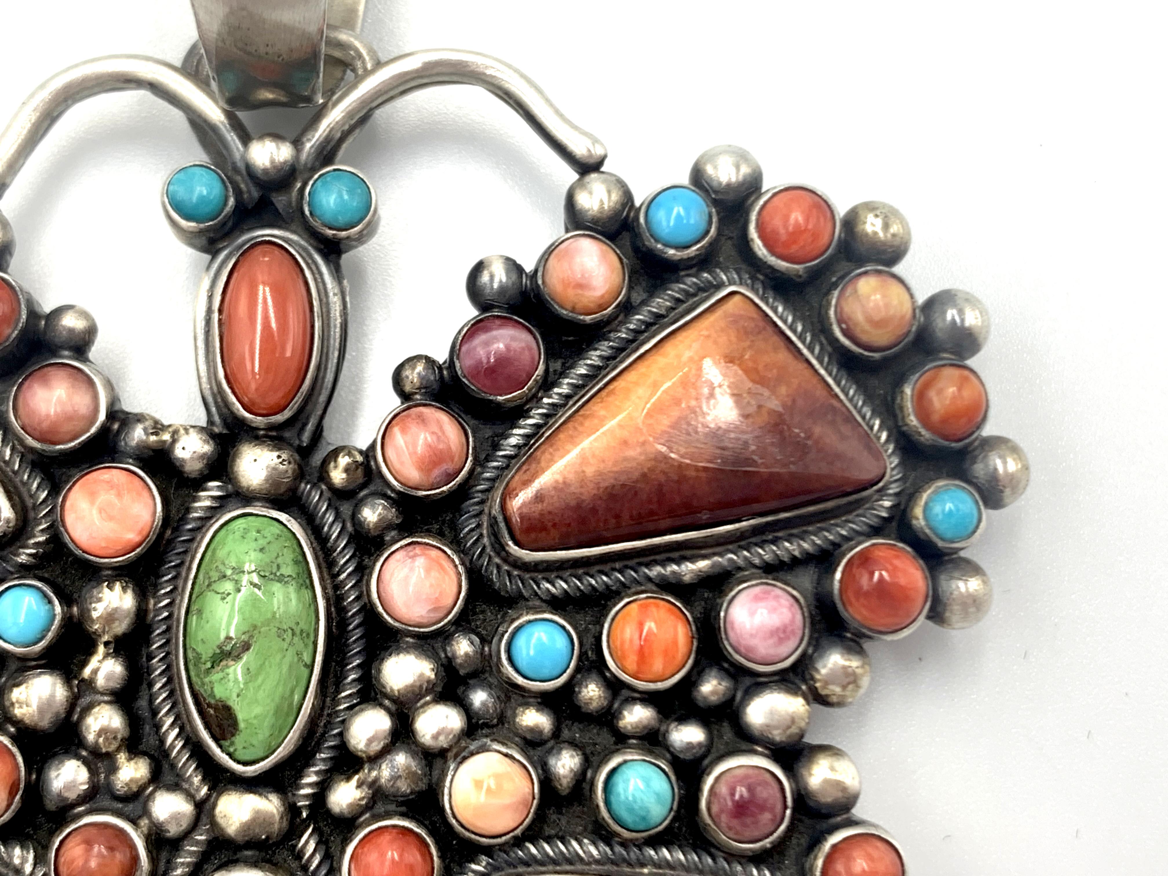 da uomo o donna Ciondolo a forma di farfalla in argento 925 con gemme multicolori di Kathleen Chavez in vendita