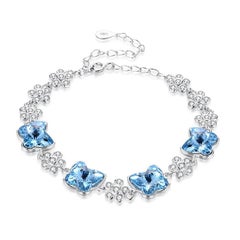 Sterling Silver Butterfly Shape Blue and White Cubic Zirconia Bracelet