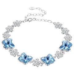 Sterling Silver Butterfly Shape Blue and White Cubic Zirconia Bracelet
