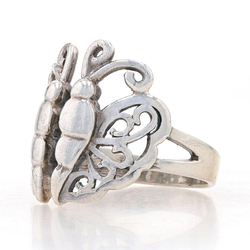 Women's Sterling Silver Butterfly Statement Ring 925 Scrollwork Insect Nature Size 6 3/4 For Sale