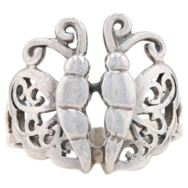Sterling Silver Butterfly Statement Ring 925 Scrollwork Insect Nature Size 6 3/4 For Sale