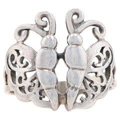 Sterling Silver Butterfly Statement Ring 925 Scrollwork Insect Nature Size 6 3/4