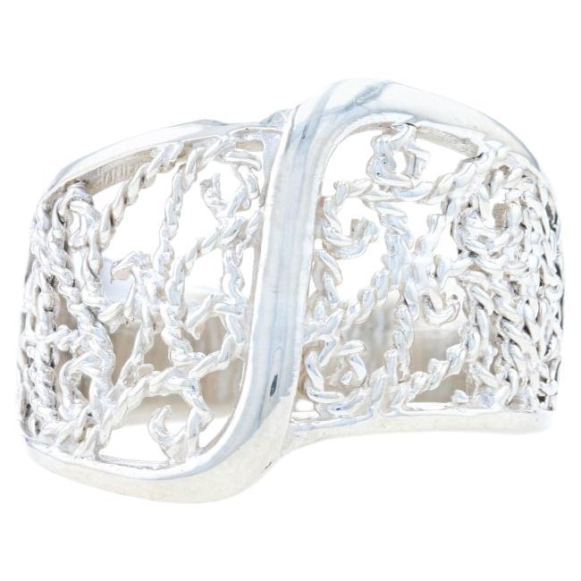 Sterling Silver Bypass Statement Band - 925 Rope Ring