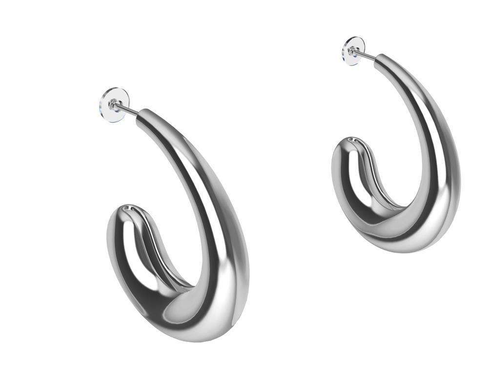 Sterling Silver C Hoop Teardrop Earrings, Keep it simple silly. KISS. Or less is more. This design can last you 20 years or more. Designing for Tiffany's taught me the essence of the sublime. 
These are hollow hoops 3d printed individually , no