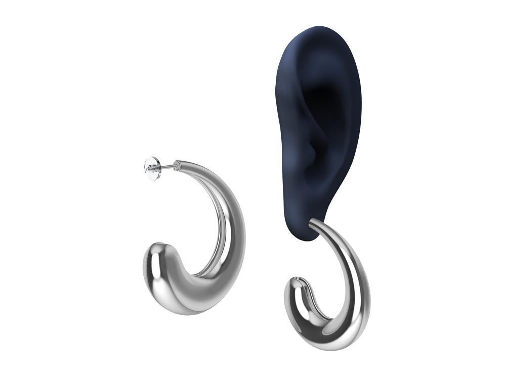 Boucles d'oreilles en forme de goutte d'eau C-Hoop en argent sterling Neuf - En vente à New York, NY