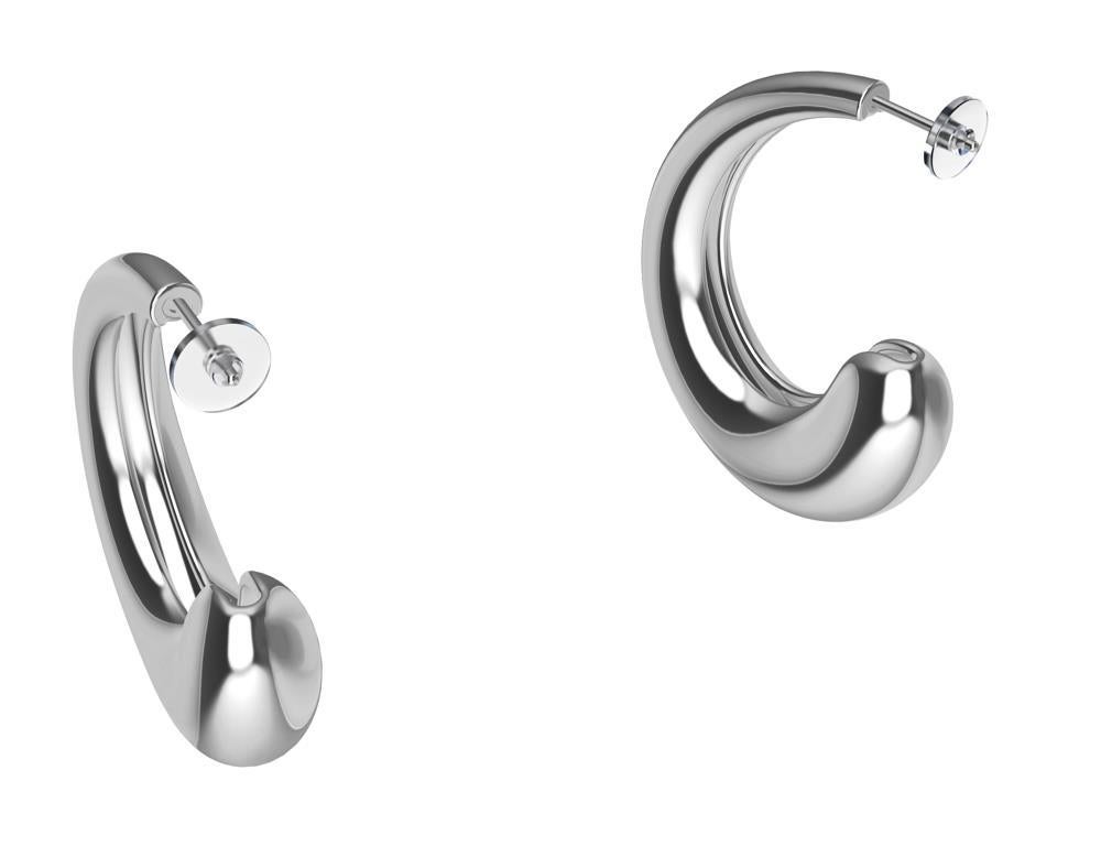 Contemporary Sterling Silver C-Hoop Teardrop Earrings For Sale