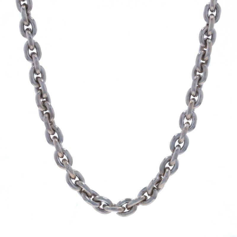 Metal Content: Sterling Silver

Chain Style: Cable
Necklace Style: Chain
Fastening Type: Toggle Clasp

Measurements

Length: 18 1/2
