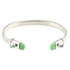 Manchette câble en argent sterling avec accents verts, taille 7