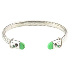 Sterling Silver Cable Cuff Bracelet with Green Accents, Size 7