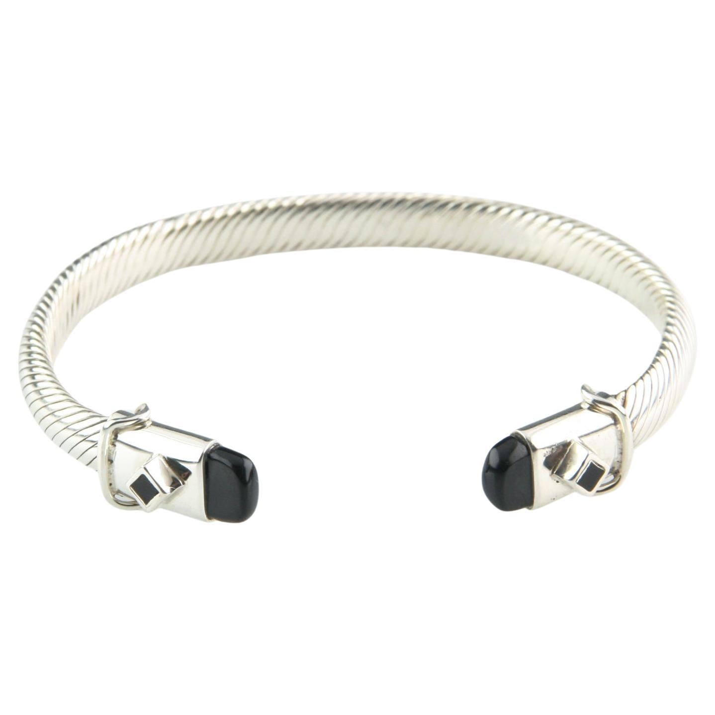 Sterling Silver Cable Cuff Bracelet with Onyx Accents, Size 7