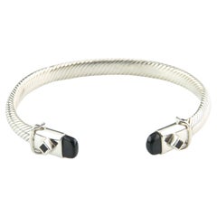 Sterling Silver Cable Cuff Bracelet with Onyx Accents, Size 7