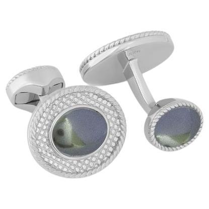 Sterling Silver Cable Oval Cufflinks with Hematite For Sale
