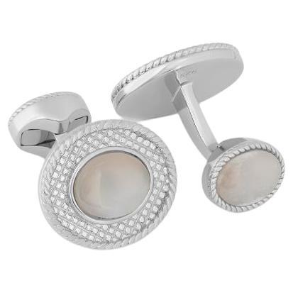 Sterling Silver Cable Oval Cufflinks with Moonstone For Sale