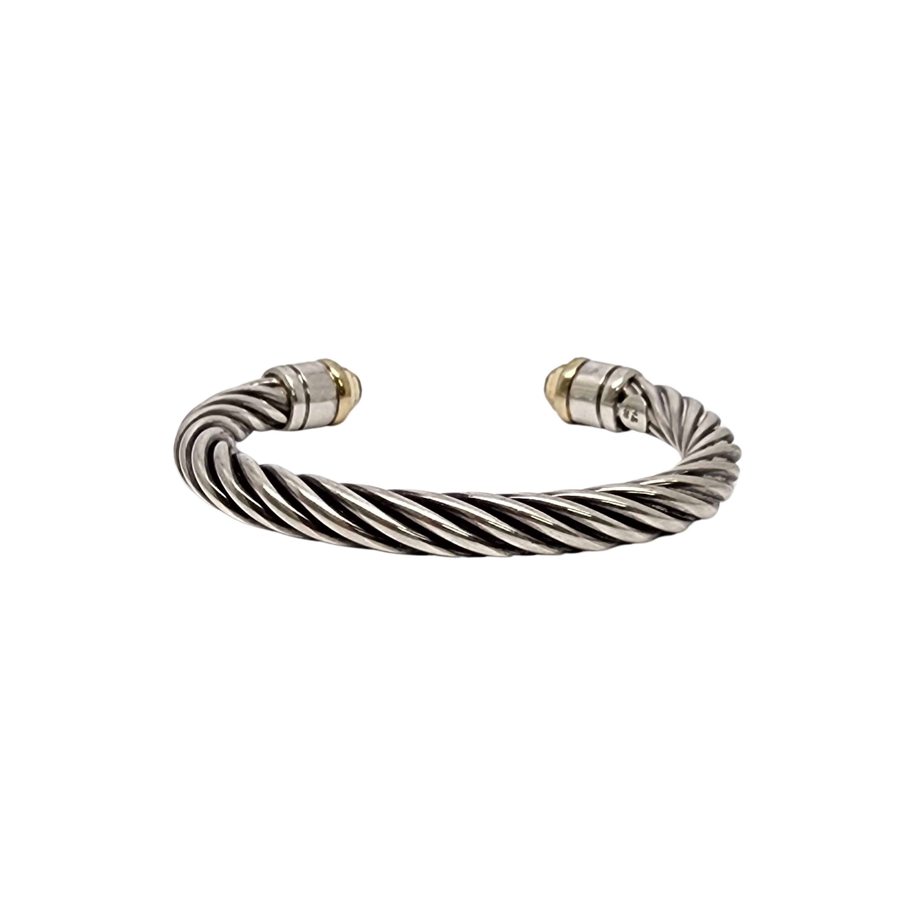 Manschettenarmband aus Sterling Silber Cable Twist Gelbschliff Glas #17898 im Zustand „Gut“ in Washington Depot, CT