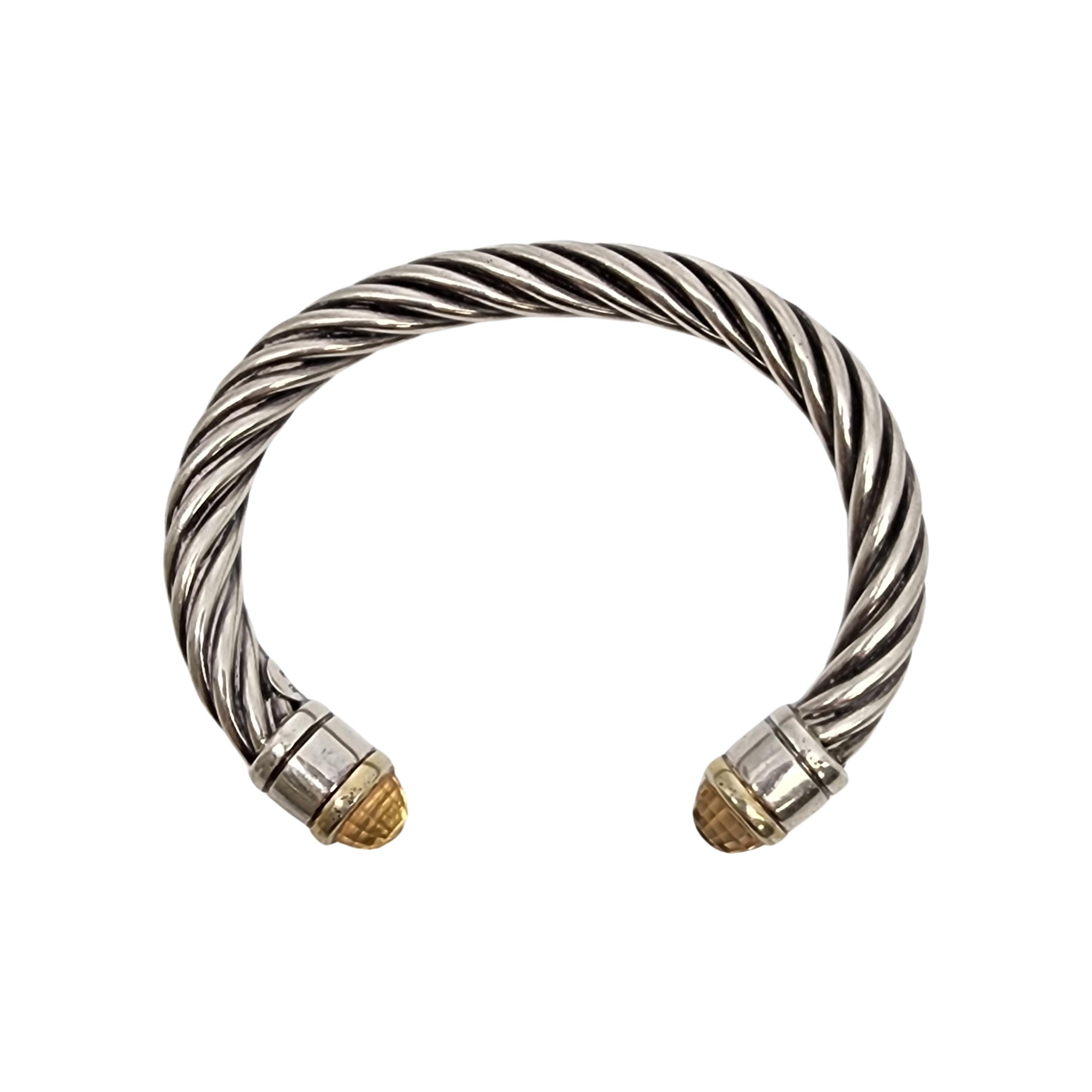 Manschettenarmband aus Sterling Silber Cable Twist Gelbschliff Glas #17898 1