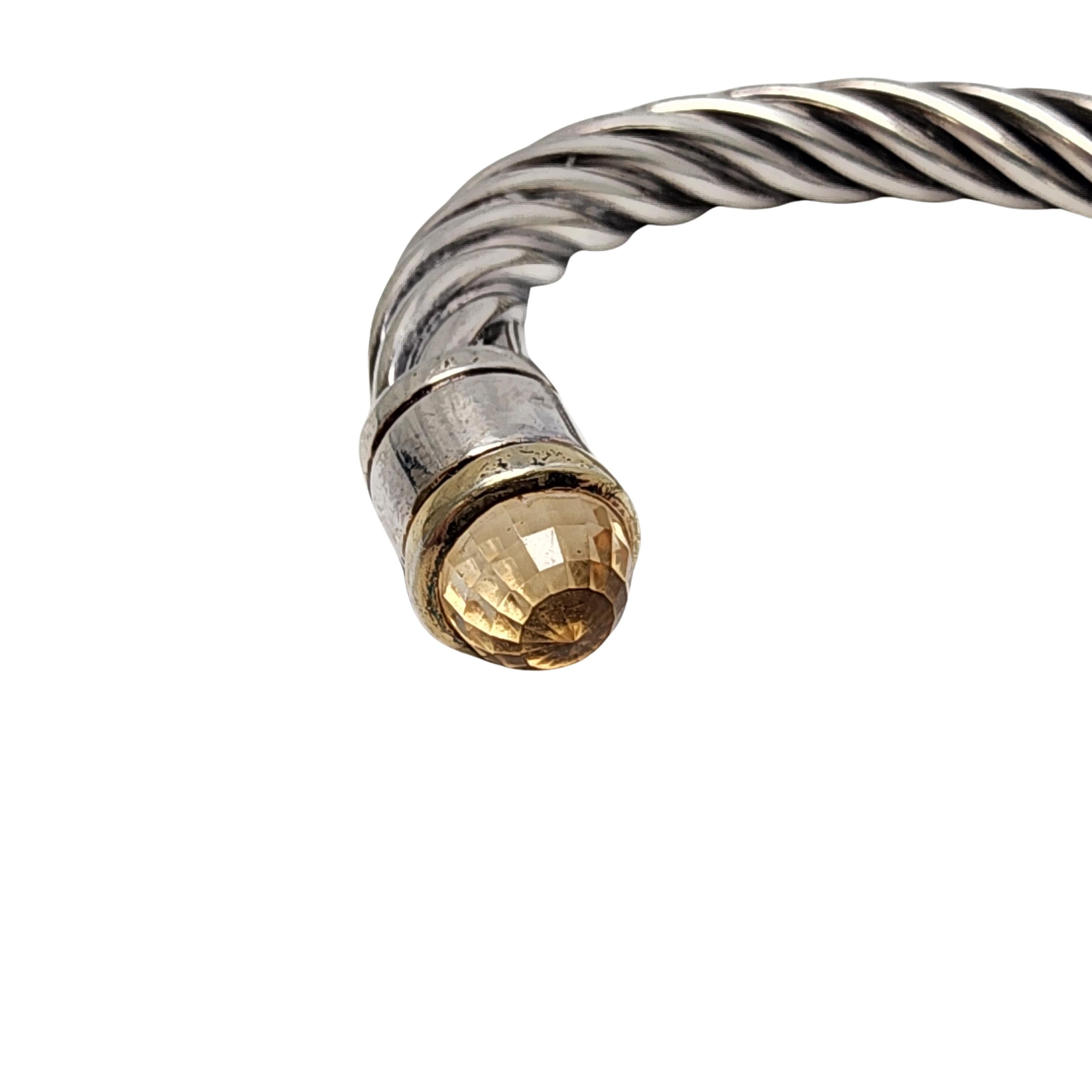 Manschettenarmband aus Sterling Silber Cable Twist Gelbschliff Glas #17898 2