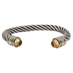 Manschettenarmband aus Sterling Silber Cable Twist Gelbschliff Glas #17898