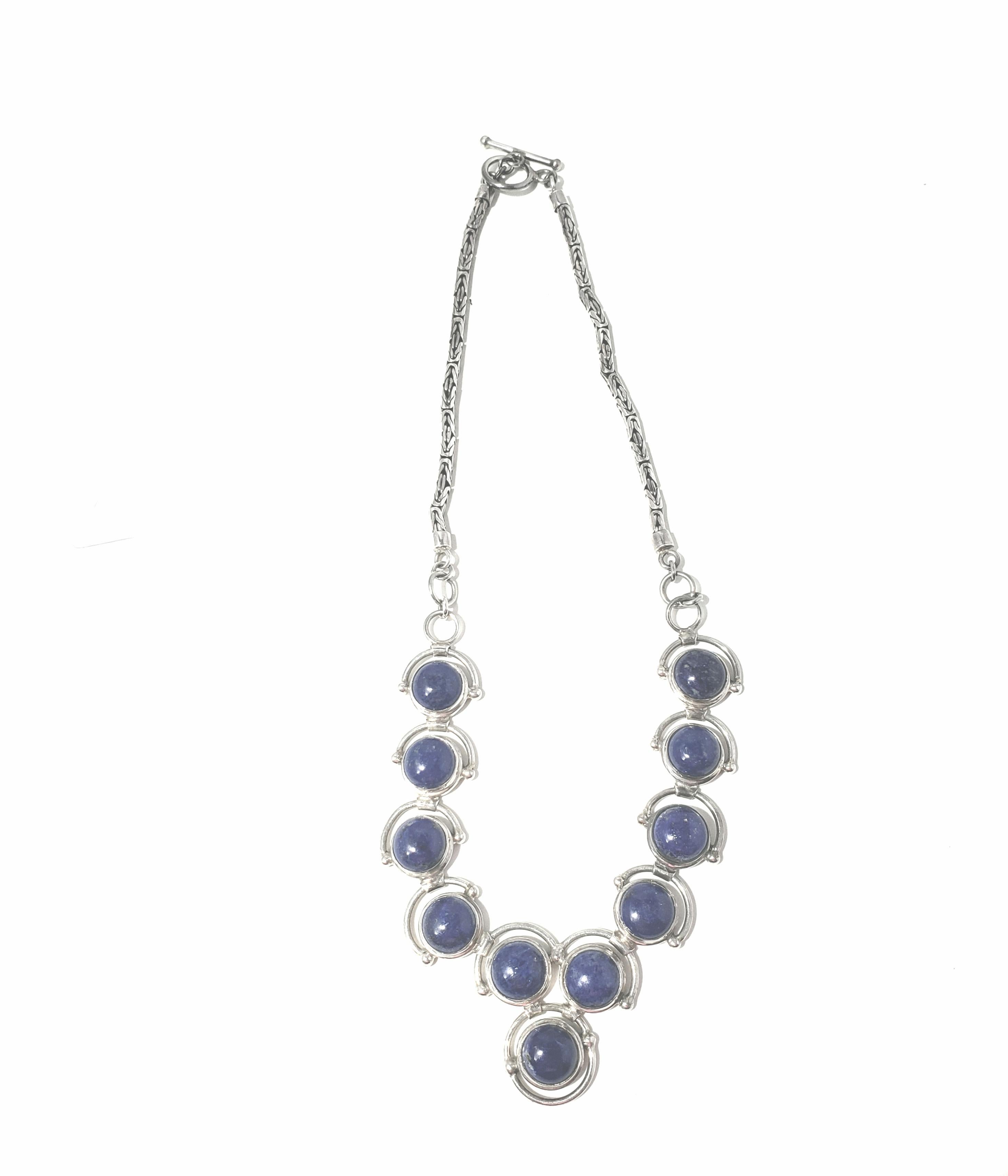 Sterling Silver Cabochon Lapis Lazuli Link Necklace For Sale 1