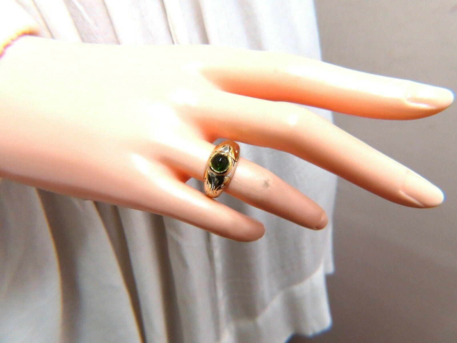 Sterling Silver Cabochon Natural Green Tourmaline Solitaire Ring In New Condition In New York, NY