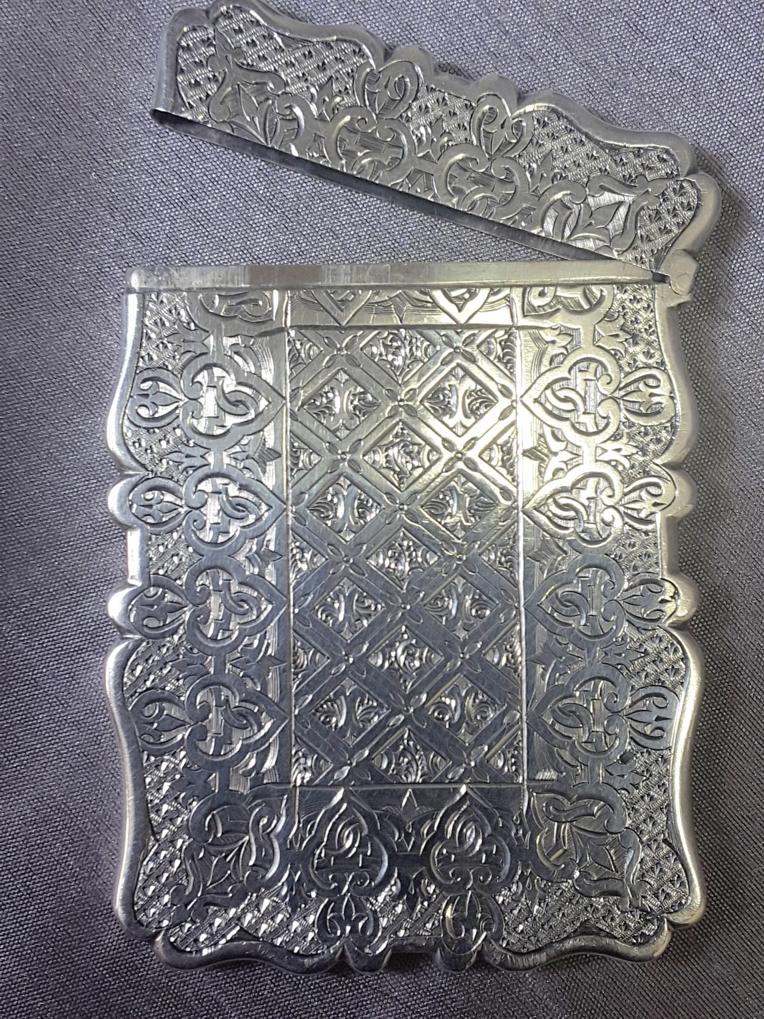 Engraved Sterling Silver Calling Card Case by Robert Mitchell Birmingham, 1867