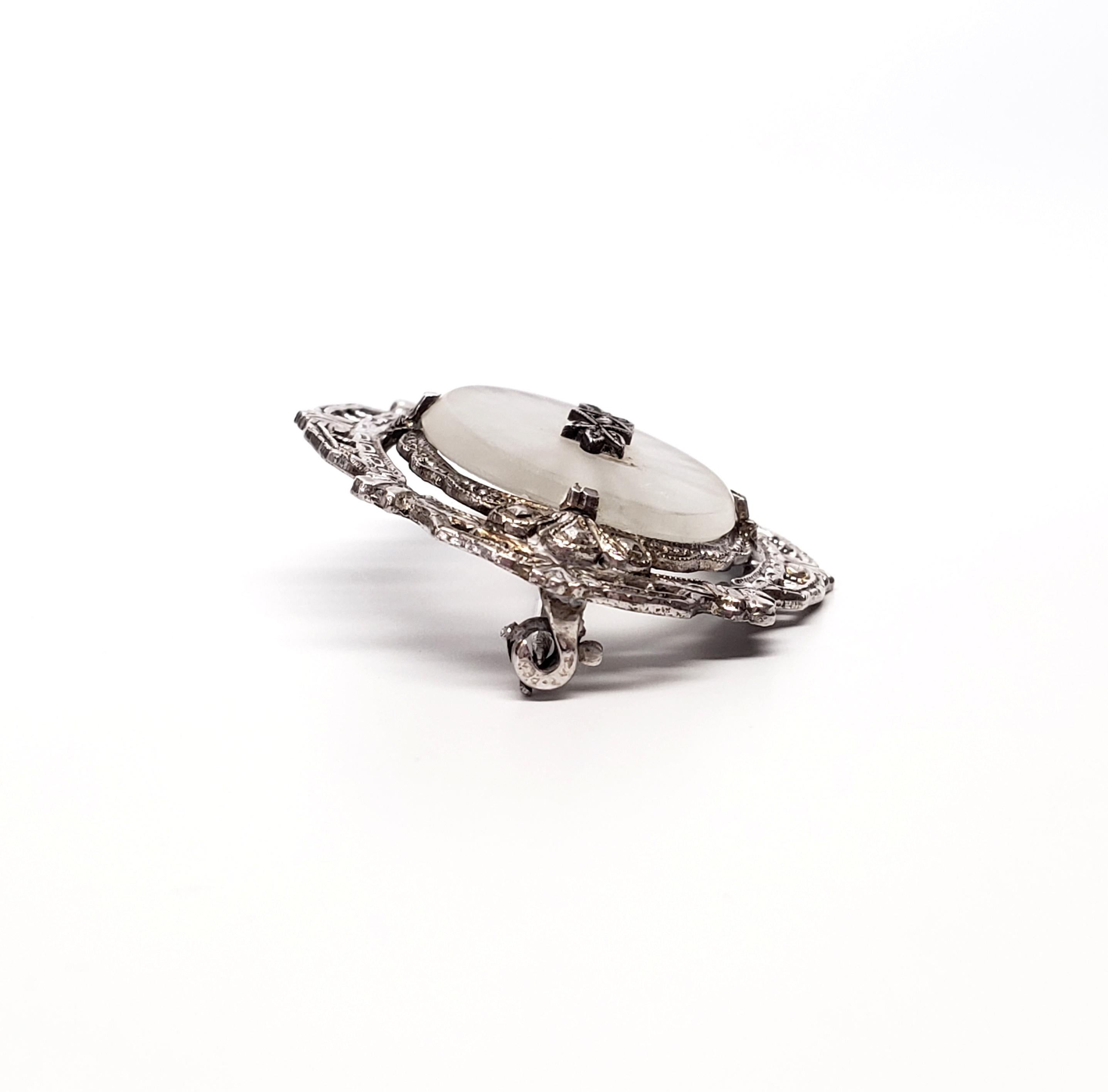 Round Cut Sterling Silver Camphor Glass Diamond Pin or Brooch