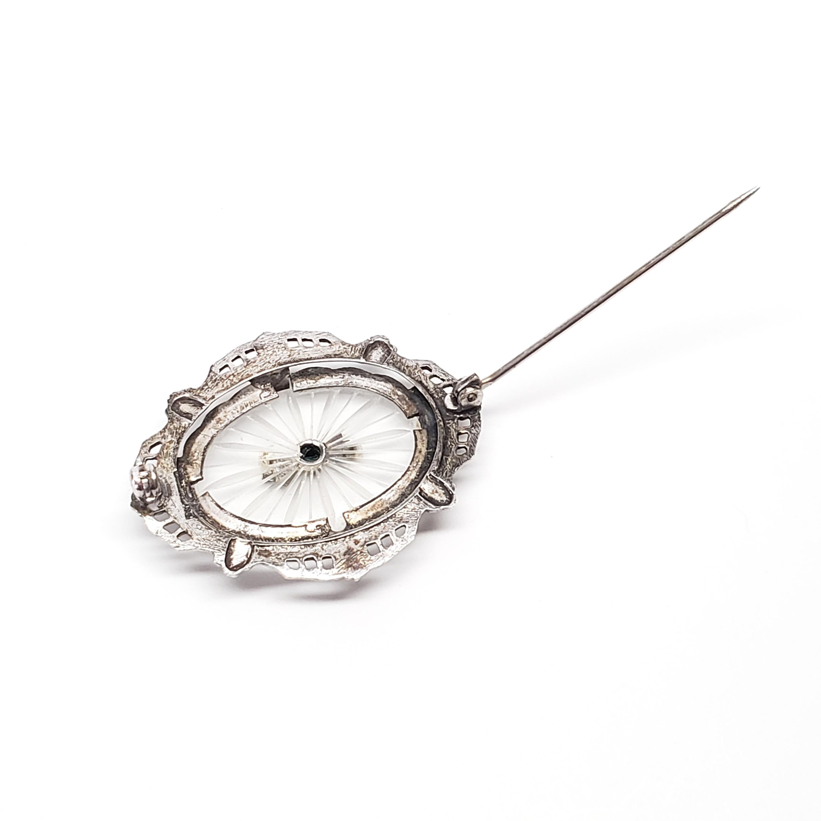 Sterling Silver Camphor Glass Diamond Pin or Brooch 1
